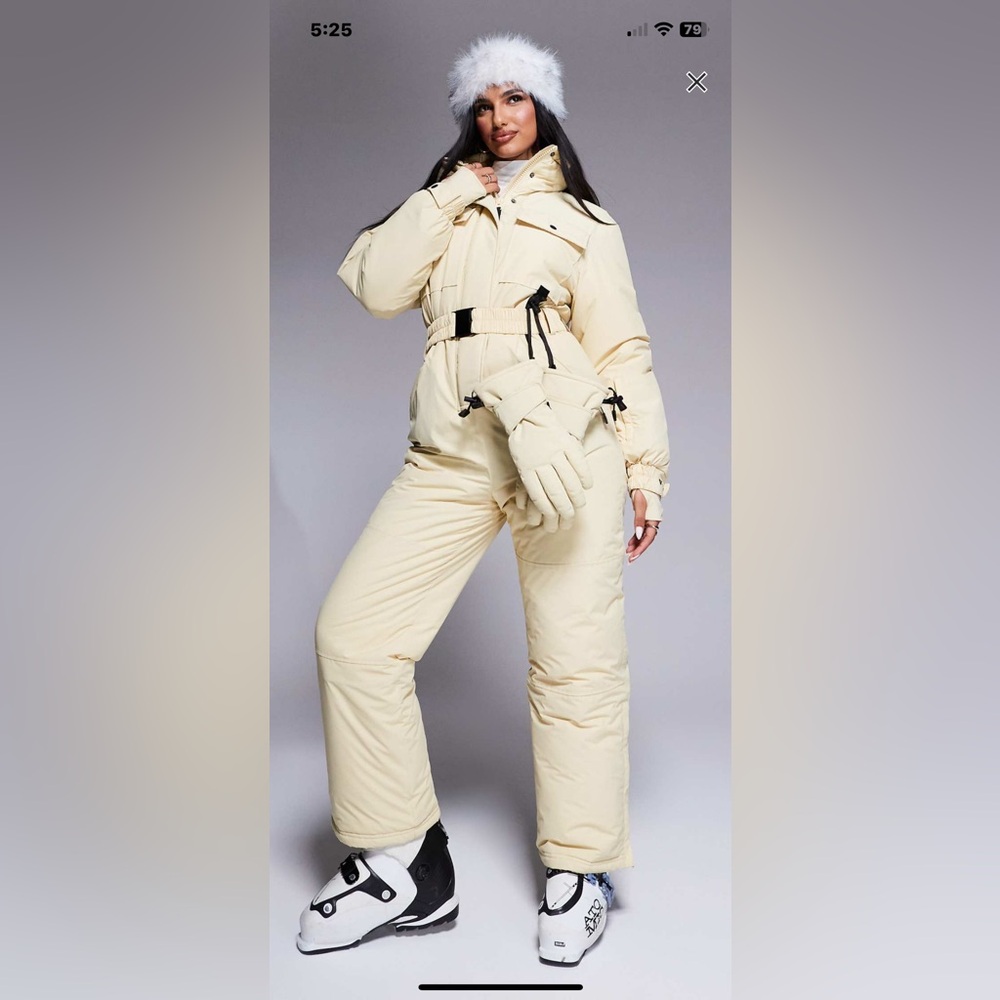 ASOS 4505 Ski retro belted ski suit with funnel neck in BUTTERMILK Size US 8